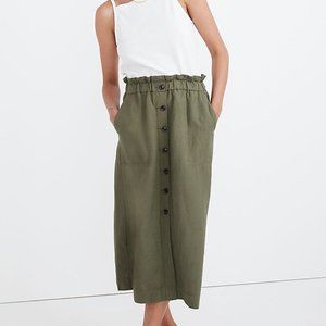 Paperbag Button-Front Midi Skirt